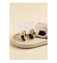 Mey İthalat® 316L Çelik Gold Renk Siyah Halka Model Kadın Küpe