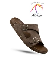 Sermoda Erkek Terlik - Çift Toka Ayarlanabilir Esnek Taban Deri Erkek Terlik T Kahve