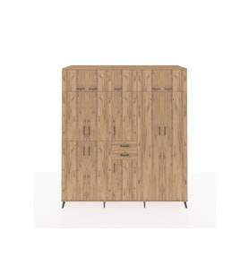 Kronos Dolap 10 Raflı 2 Çekmeceli 3 Askılı 220x59x243 Çam-Çam/Çam