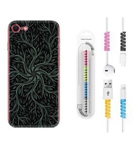 Apple iPhone 5 6 7 8 Plus Se XR Kılıf Kablo Koruma Spiral Silikon Sarmaşıklar 1675