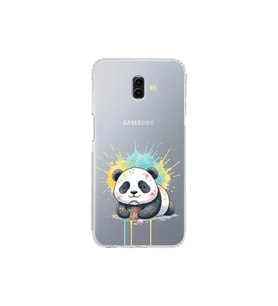 Samsung Galaxy J6+ Plus ile Uyumlu Splash Panda Tasarımlı Şeffaf Silikon Kılıf