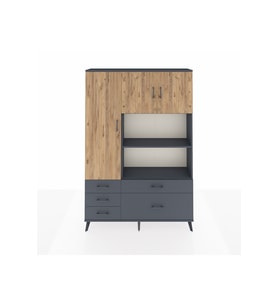 Arges Dolap 7 Raflı 5 Çekmeceli 3 Kapaklı 132x30x195 Antrasit-Çam/Antrasit