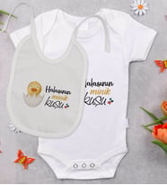 BK Kids Halasının Minik Kuşu Tasarımlı Bebek Body Zıbın ve Mama Önlüğü Hediye Seti - Model 1