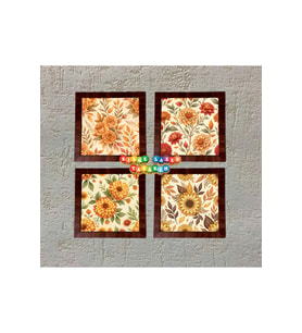 Ahşap Çerçeveli 4 Adet 20X20cm DÜZ RESİM TABLO (Çok Renkli)