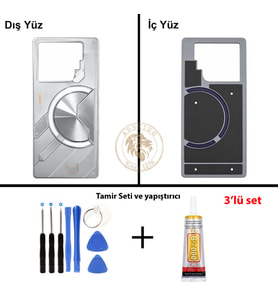 Infinix GT 20 Pro Gümüş Uyumlu Arka Kapak + Yapıştırıcı ve Vida Seti Arka Cam Batarya Pil Kapağı