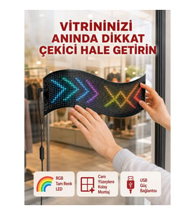 Mey İthalat® USB Girişli RGB LED Tabela Ayarlanabilir Parlaklık ve Kayan Yazı Özellikli