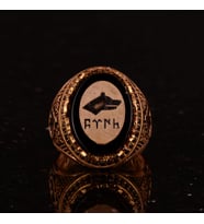925 Ayar Gümüş Gök Türk Gri Kurt Yüzük - El Yapımı Vintage Tarzı Erkek Takısı