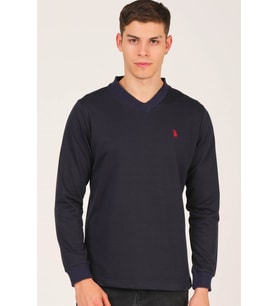 Dewberry Erkek Pamuklu V Yaka Sweatshirt Lacivert V4002 Günlük Üst Giyim, Jean Kombinleri, Seyahat Gardırobu
