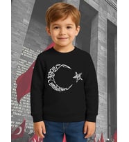 Unisex Ay Yıldızlı 19 Mayıs 29 Ekim 23 Nisan 10 Kasım Atatürk Çocuk 3 İplik Şardonlu Sweatshirt (Siyah)