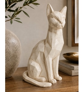 El Yapımı Kübik Kedi Heykeli Dekoratif El Yapımı Heykel Biblo 23 Cm El Yapımı