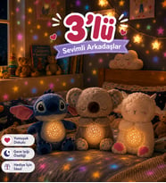 3'lü Sevimli Koala,Kuzu ve Stitch Yıldızlı Rüyalar Uyku Arkadaşı Işıklı ve Müzikli