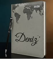 BK Gift Kişiye Özel İsimli Termo Sert Kapak 2026 Gri Ajanda & Kalem -3, Öğretmenler Günü Hediyesi, Yeni İş Hediyesi