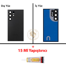 Samsung S24 Ultra Siyah Arka Pil Kapağı Batarya Kapağı Lazer Kesim + B-7000 Yapıştırıcı