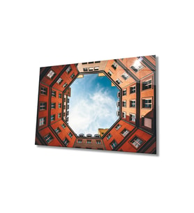 Miyrem Glasses Collection -A1^#  Geometrik Şekilli Turuncu Bina Cam Tablo, Temperli Dayanıklı Cam (Çok Renkli)