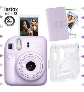 Instax mini 12 Lila Fotoğraf Makinesi-10'lu Film-Laporta Albüm ve Şeffaf Kılıf Seti