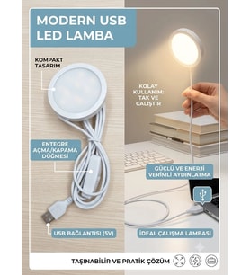 USB li 5V ile Çalışan 6500K Beyaz Işık Yuvarlak Beyaz Kasa Kablolu Anahtarlı Taşınabilir Dekoratif L