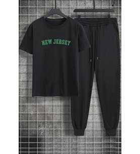 Unisex New Jersey Baskılı 2'li Eşofman Takımı (Siyah)