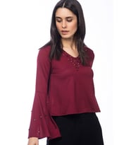 Z6215 DEWBERRY BAYAN BLUZ-BORDO