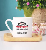 Otomotiv Mühendisi Türk Kahvesi Fincanı Ahşap Altlıklı