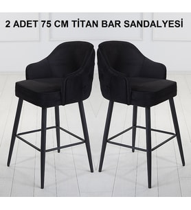 2 ADET TİTAN 75 CM OTURUM YÜKSEKLİĞİ ADA MUTFAK VE BAR SANDALYESİ - BABYFACE KUMAŞ - METAL AYAK