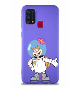 Samsung Galaxy M31 Soft Premier Kapak Sandy Tasarımlı Silikon Kılıf - Mor (Şeffaf)