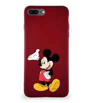 Apple iPhone 7 Plus Soft Premier Kapak Mickey Mouse-C Tasarımlı Silikon Kılıf - Mürdüm (Şeffaf)
