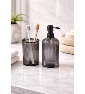 Mira Cam 2'li Banyo Seti-Cam Sıvı sabunluk ve Cam Diş Fırçalık FÜME