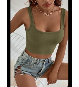 Fantezia Night Kadın Haki Yeşili Kalın Askılı Crop Top Büstiyer