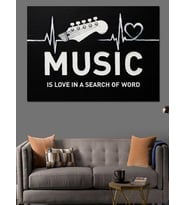 Müzik Kalp Atışı Yazısı Dekoratif Kanvas - Mdf Ahşap Tablo