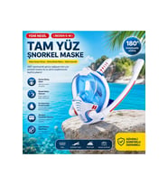 HyMark Çift Tüplü Şnorkel Maskesi (S-M) Beden Tam Kuru Dalış Yüzme Maskesi Full Face Dalış Gözlüğü
