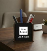 Kişiye Özel Logo ve İsim Baskılı Baskılı Ahşap Masaüstü Kalemlik  Kişiselleştirilebilir Ofis Hediyesi Masaüstü Kalemlik