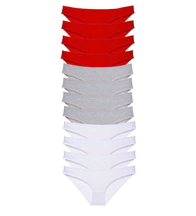12 adet Süper Eko Set Likralı Kadın Slip Külot Kırmızı Gri Beyaz
