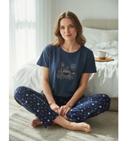 Mihra Kadın Compakt Penye Bisiklet Yaka Kısa Kol İnce Pijama Takımı 90784L - 1 Adet (Lacivert)