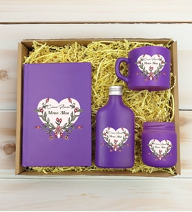 BK Gift Kişiye Özel İsimli DTF Anne Temalı Mor Defter & Kahve Fincanı & Kolonya & Mum Hediye Seti-5, Anneye Hediye, Anneler Günü Hediyesi