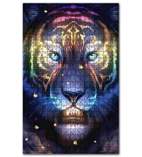 Cakapuzzle Neon Işıklı Detaylarıyla Kaplan Başı Puzzle Yapboz MDF (Ahşap) (120 Parça)