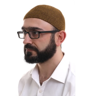 Baba Günü Hediyesi - Hardal Kışlık Nokta Desenli Orlon Namaz Takkesi