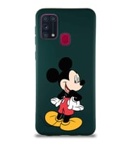 Samsung Galaxy M31 Soft Premier Kapak Mickey Mouse-D Tasarımlı Silikon Kılıf - Yeşil (Şeffaf)