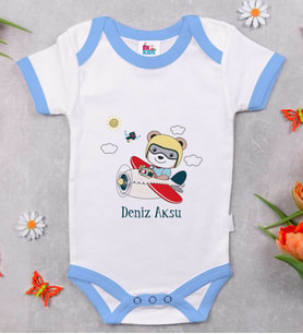 BK Kids Kişiye Özel Mavi Bebek Body Zıbın - Model 138
