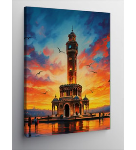 Kanvas Tablo İzmir Saat Kulesi Gün Batımı