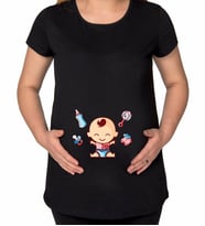 BK Gift Bebek Tasarımlı Siyah Hamile Tişört-2