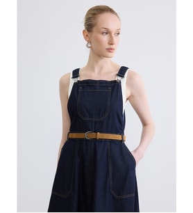 LCWAIKIKI Classic İndigo Kare Yaka Beli Kemerli Jean Salopet Elbise