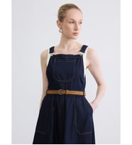 LCWAIKIKI Classic İndigo Kare Yaka Beli Kemerli Jean Salopet Elbise