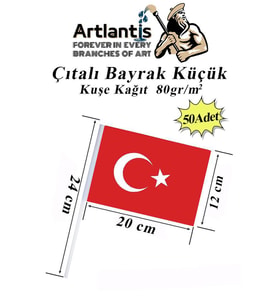 Çıtalı Bayrak Kağıt 20x12 cm 50 Adet Ay Yıldızlı Türk Bayrağı Çıtalı Sopalı Küçük Bayrak Plastik Çubuklu Bayrak (Kırmızı-Beyaz)