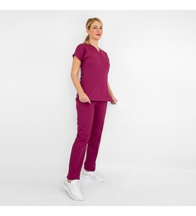 Ünisex Vişne Çürüğü Esnek  Likralı  Doktor Hemşire Aşçı Scrubs Üniforma Takımı