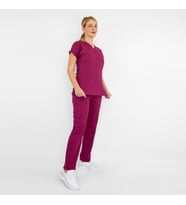 Ünisex Vişne Çürüğü Esnek  Likralı  Doktor Hemşire Aşçı Scrubs Üniforma Takımı