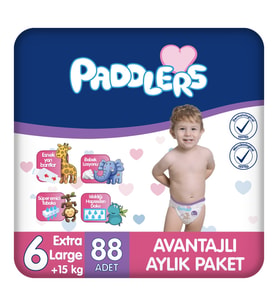 Paddlers Bebek Bezi 6 Numara X-Large (15+ Kg) 88 Adet – Aylık Paket