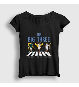 Presmono Kadın Siyah Big Three Novak Rafael Roger Tenis T-Shirt 451969tt