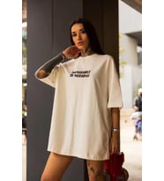 Unisex Bisiklet Yaka Baskılı Oversize T-Shirt - Beyaz