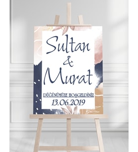 Söz Nişan Düğün İçin 50x70 Karşılama Panosu - Pastel Tasarımlı