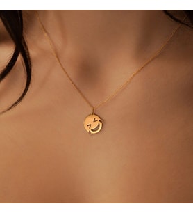 Gülmekten Ağlayan Yüz Emoji Kolye 925K Gümüş (Gold)